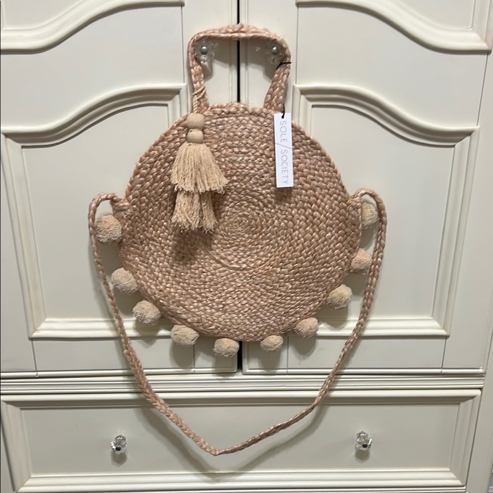 Sole Society Beige Jute Crossbody Bag